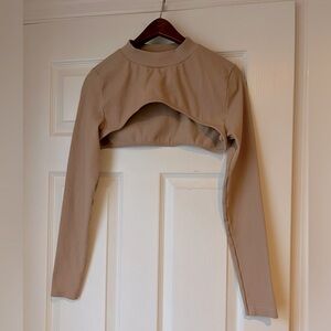 H&M Women's Large Beige Seamless Fitted Ribbed Long Sleeve‎ Crop Top